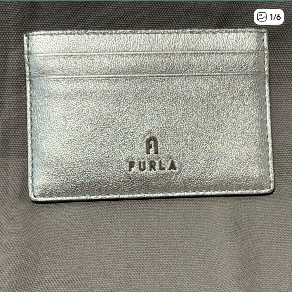 Furla Metallic Silver Leather Card Case